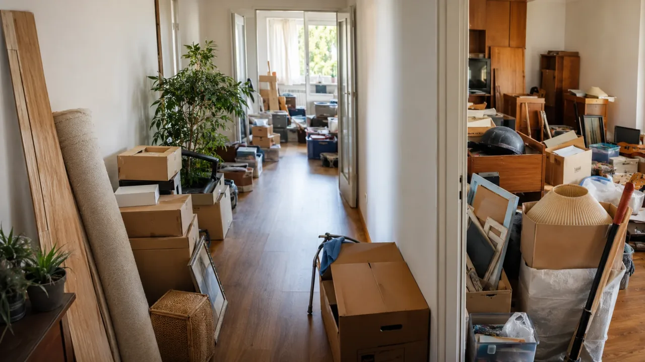 Flur mit Kartons als typische Situation waehrend einer Haushaltsauflösung